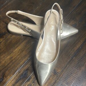 Nine West Gold Embellished Slingback Flats